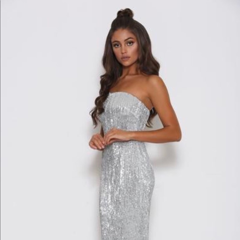 Abyss by Abby Sequin strapless gown